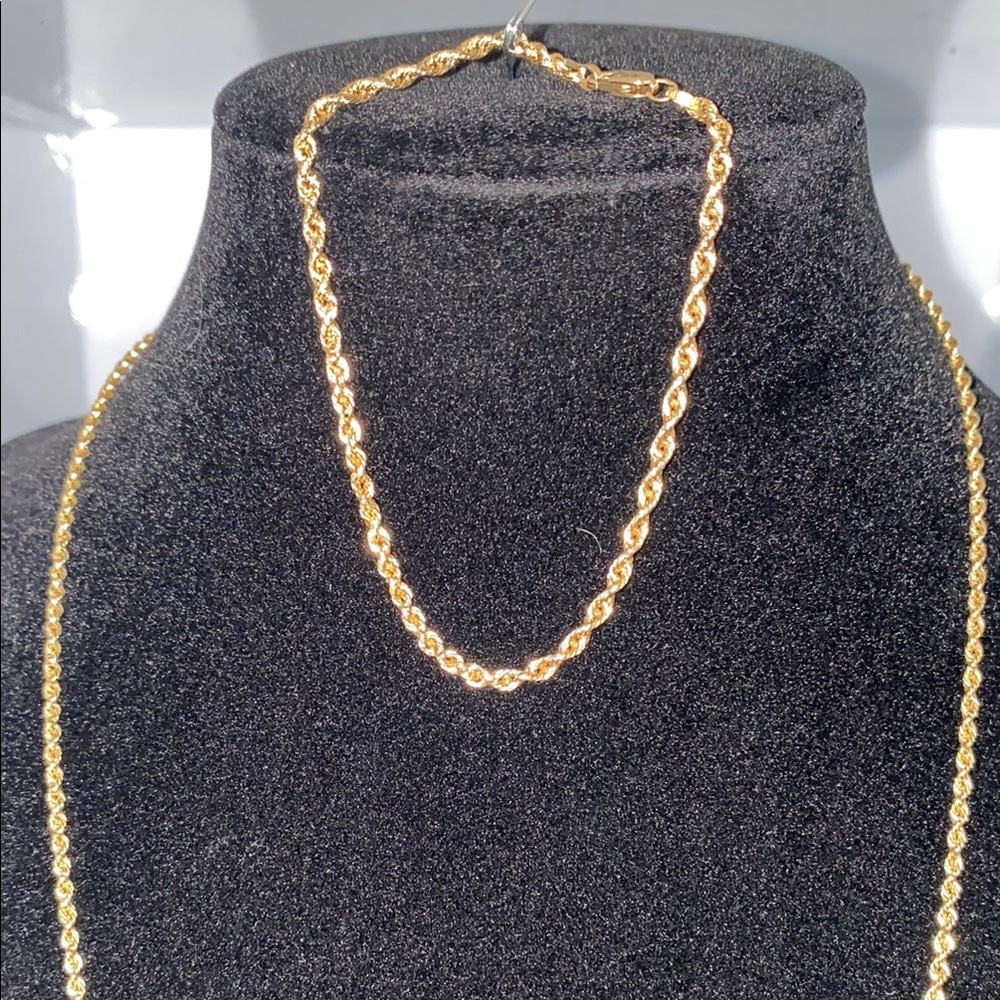 Elegant 10k Solid Gold Rope Necklace Set - image 2